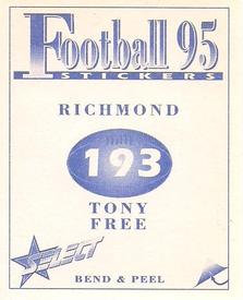 1995 Select AFL Stickers #193 Tony Free Back